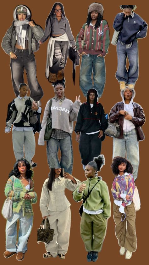 12 baggy outfit inspiration pictures, worn by black girls. Inspired by fall and winter colours. Cute Winter Outfits Baddie, Winter Outfits Blackgirl, Street Style Outfits Casual, Cute Modest Outfits, Stylish Summer Outfits, Effortlessly Chic Outfits, Outfit Inspo Casual, Tomboy Style Outfits, Cute Comfy Outfits