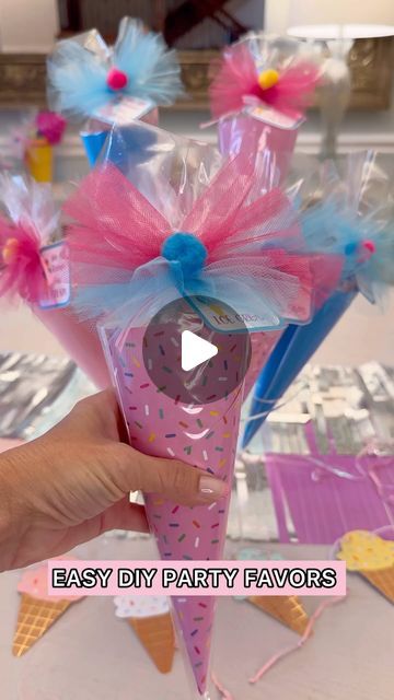 Felicia Pettit | CREATING PARTIES & GIFTS on Instagram: "🍦These ice cream-themed party cone favors are the perfect touch for a fun celebration! They are easy to make with just a few supplies. You need 8x11 sheet of paper, plastic cone bags, tape, candy, ribbon, and the printable tag! You will be party ready in a few minutes. Using the mini bow maker is a a game changer for me!! Why did I not know about this little guy years ago?? You will be party ready with this adorable party favors🍦  ✨comment “party favor” for printable & links✨  Make Everyday a Celebration 🎉   #partyfavors #partyfavor #partyfavorsideas #partyideas #party #icecream #diy #diyideas #diyparty #gift #giftideas #bow #bowmaking #amazon #affiliate #bowdabra" Foam Party Favor Ideas, Cone Treats Ideas, Plastic Cone Bag Ideas, Candyland Theme Party Favors, Cotton Candy Treats Party Favors, Candy Gift Bags Ideas, Barbie Candy Bags Party Ideas, Ice Cream Themed Party Favors, Birthday Candy Bags Ideas