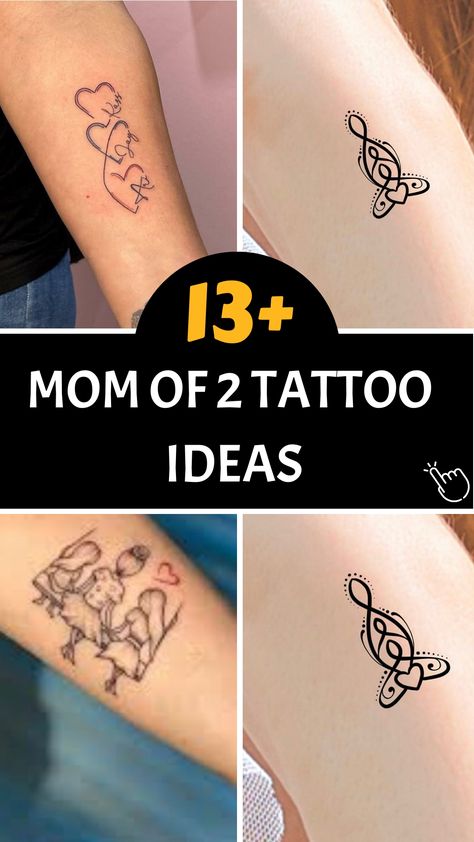 Explore our handpicked selection of tattoo designs celebrating the unbreakable bond between a mother and her two children. Discover a variety of meaningful symbols, from delicate heart shapes to charming baby footprints, all reflecting the love and happiness your little ones bring into your world. Perfect for any proud mom looking for inspiration to permanently showcase her motherly pride. Tattoo Ideas For A Mother, Post Partum Tattoo, Late Mother Tattoo, Mum Of 2 Tattoo, Tattoo For Mom Of Two, Mom Tattoo For 3 Kids, Tiny Tattoos For Mom And Daughter, Mother Tattoos Meaningful, Mom Of Twins Tattoo Ideas