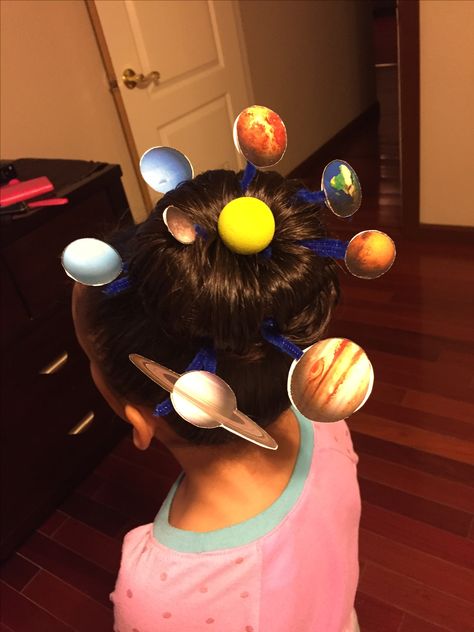 Solar system themed crazy hair day for Drug Free week. Crazy Hair For Kids, Crazy Hat Day, Galaxy Hair, Hat Day, Wacky Hair Days, Crazy Hats, Wacky Hair, Crazy Hair Day At School, Crazy Hair Days