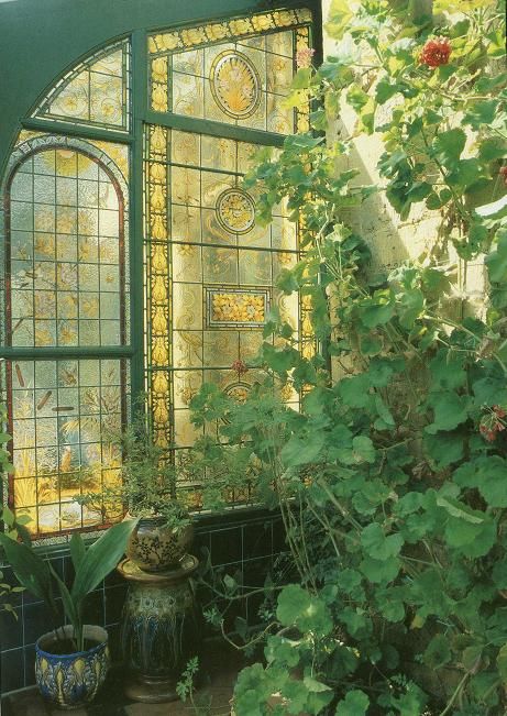 | Content in a Cottage Conservatory Greenhouse, Magic Places, Secret Gardens, Have Inspiration, Stained Glass Window, Glass House, Pretty Places, Green Aesthetic, Dream Garden