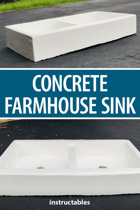 Concrete Sink Kitchen, Concrete Farmhouse Sink, Concrete Kitchen Sink, Concrete Farmhouse, Sink Diy, Kitchen Sink Diy, Christmas House Lights, Barn Parties, Concrete Sink