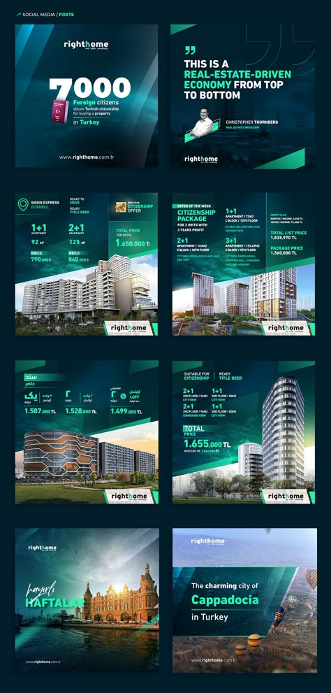 Social Media - Righthome on Behance Real Estate Banner, Inmobiliaria Ideas, Mises En Page Design Graphique, Real Estate Advertising, Real Estate Marketing Design, Real Estate Ads, Instagram Advertising, Social Design, 광고 디자인