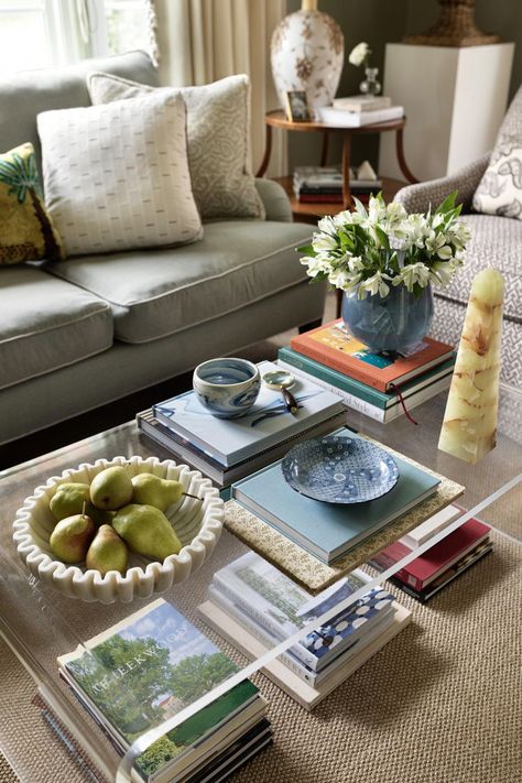 How To Arrange And Style Coffee Table Books, According To Designers Coffee Table Layering, Styling Living Room Table, Glass Coffee Table Styling Rectangle, Styling Glass Coffee Table, Styled Coffee Table, Styling A Round Coffee Table, Decorate Coffee Table Ideas, Rectangular Coffee Table Styling, How To Style A Coffee Table