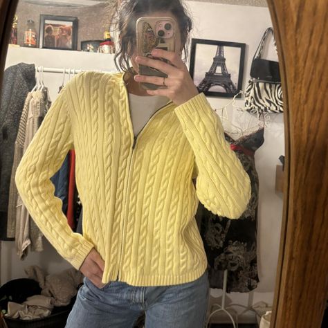 L.L. Bean Yellow cable knit zip up sweater... - Depop Knit Zip Up Sweater, Yellow Jumper, Yellow Knit, Zip Up Sweater, L L Bean, Cable Knit, Women's Sweater, Zip Ups, Jumper