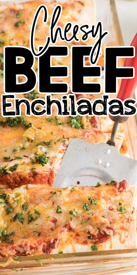 If you love Mexican food, you're going to want to try this oven baked cheesy beef enchilada recipe. It's packed with flavor, and the cheese adds a delicious creamy element that takes these enchiladas over the top. The best part is, that they're easy to make and can be on the table in just 30 minutes. Homemade Spaghetti Meat Sauce, Creamy Enchilada, Easy Beef Enchiladas, Beef Enchilada Recipe, Cheesy Enchiladas, Ground Beef Enchiladas, Beef Enchilada, Spaghetti Meat Sauce, Meat Sauce Recipes