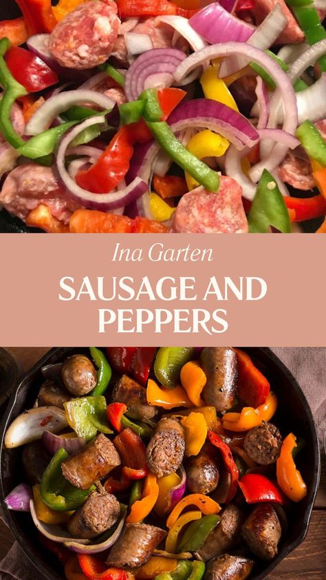 Ina Garten Sausage And Peppers Ina Garten Sausage And Peppers, Onions Peppers And Sausage, Polish Sausage With Peppers And Onions, Sausage Peppers And Onions Sheet Pan, Dutch Oven Sausage And Peppers, Sausage And Bell Peppers Recipes, Slow Cooker Italian Sausage And Peppers, Italian Sausage And Peppers Recipes, Loose Sausage Recipes Dinners