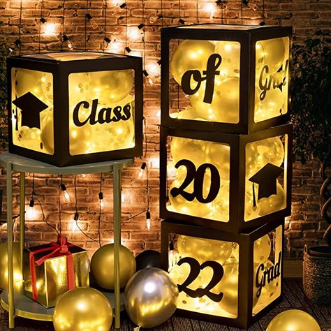 Farewell Decoration Ideas College, Supplies For College, Farewell Decorations, Balloons Graduation, College Graduation Party Decorations, Graduation Table Decorations, 30 Balloons, Graduation Party Decorations, Balloon Box