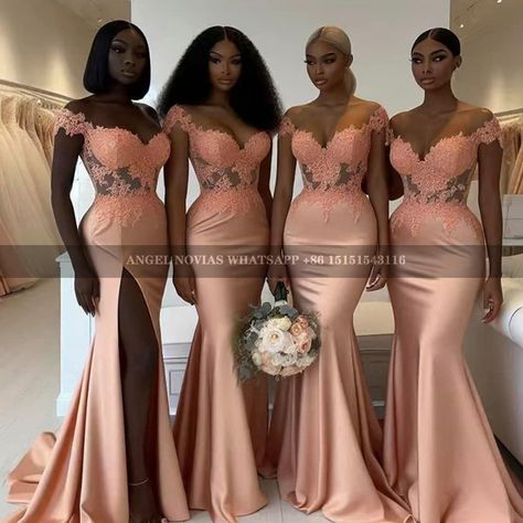 #bridesmaid #wedding party #africa #bride #bridesmaid dress Trendy Bridesmaid Dresses Classy, Latest Bridesmaid Dresses Style, African Bridesmaid Dresses Traditional, Mermaid Peach, Peach Dress Outfit, Destination Wedding Bridesmaid Dresses, Salmon Bridesmaid Dresses, Nigerian Bridesmaid Dresses, Bridesmaids Styles