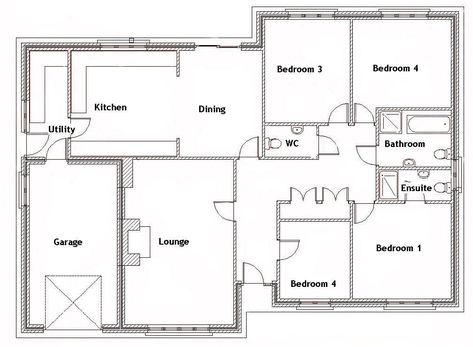 House Design Plan 9x12.5m With 4 Bedrooms - Home Design 4 Bedroom Bungalow House Plans, House Plans Uk, Four Bedroom House Plans, 4 Bedroom House Designs, Modern Bungalow House Design, Bungalow Flooring, Bungalow Floor Plans, Basement House Plans, Pool House Plans