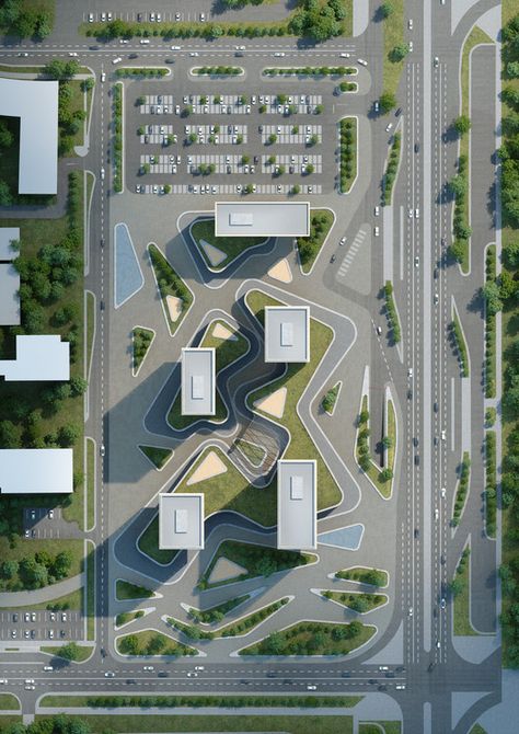 Parking Site Plan, Site Plan Design Architecture Ideas, Site Plan Design Ideas, Plaza Design Plan, Site Design Architecture, City Square Design, Architecture Plan Design, Park Site Plan, Site Plan Rendering