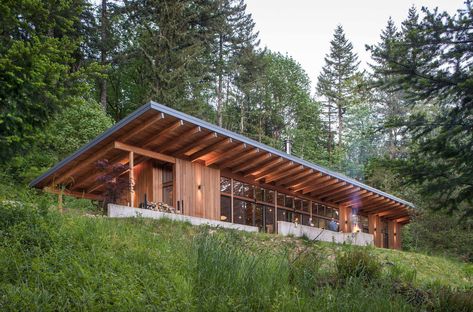 Exterior Cabin, Cabin Modern, Concrete Fireplace, Getaway Cabins, Wood Siding, Cabin In The Woods, Design Exterior, Modern Cabin, The Cabin