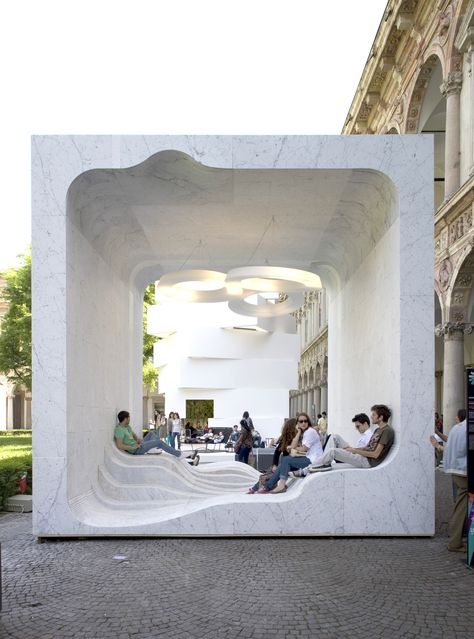 Outdoor Installation Art Public Spaces, Public Seating Architecture, Public Bench Design, Parametric Seating, Public Seating Design Outdoor, Pavillion Design Architecture, Pavilion Architecture Public Spaces, Cube Pavilion, Public Seating Design