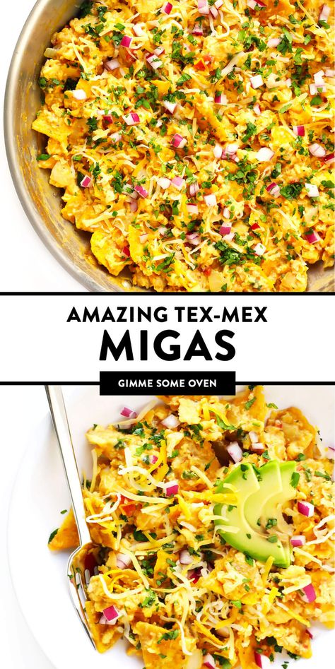 Leftover Tortilla Chips, Easy Migas Recipe, Breakfast Meats, Migas Recipe, Southwest Recipes, Eggs Dinner, Egg Scramble, Ultimate Breakfast, Gimme Some Oven