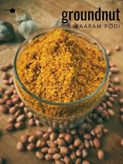 Groundnut Kaaram Podi - Kadalai Poondu Podi Recipe Karam Podi Recipe, Kandi Podi Recipe, Podi Recipe Powder, Chutney Podi Recipe, Chatni Recipe, Tamil Food, Idli Chutney, Indian Vegetable Recipes, Puliyogare Powder Recipe