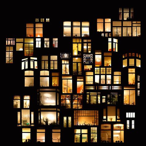 Photographer Anne-Laure House photographs illuminated windows at night in cities around the world, and arranges them into beautiful collages.(Amsterdam) Night Window, Beautiful Collage, Urban Life, Laura Lee, Pics Art, French Artists, City Lights, Night In, Photo Collage