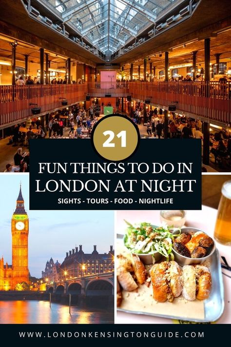 A local's guide to the best things to do in London at Night. Perfect for locals and visitors alike. Check out cool London sights at night. Hiden nigt tours, cool and cute secret spots in the city, 24 hour cinema perfect for thos on a layover or those looking for unique things to do in London and many more #london #travel #traveldestinations | London city guide I London England | free things to do in london at night | london night things to do #citybreaks #Night #UK #Bars #Restaurants #Evening Eat In London, London At Night, London Nightlife, London Tips, England Travel Guide, London Sights, Cool Things To Do, Travel Guide London, London Night