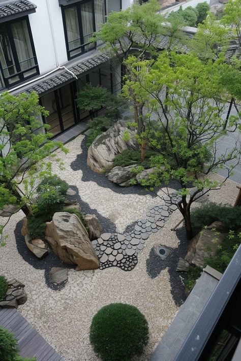 Image Karesansui Garden, Japanese Courtyard Garden, Modern Japanese Garden, Zen Landscape, Courtyard Landscaping, Zen Garden Design, Japanese Zen Garden, Entrance Gates Design, Japan Garden