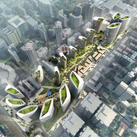 Plans Architecture, Tall Buildings, Urban Park, Green Architecture, Architecture Rendering, Futuristic City, Sustainable Architecture, Architecture Visualization, City Design