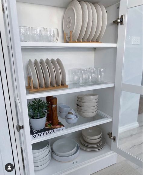 His And Hers Organization Ideas, Pretty Home Organization, Kitchen Dishes Ideas, Kitchen Counter Decor Air Fryer, Tiny Work From Home Space, Kitchen Island For Apartment, Minimalist List Of Essentials, Dish Organization Cupboards, Jewlrey Organization Ideas