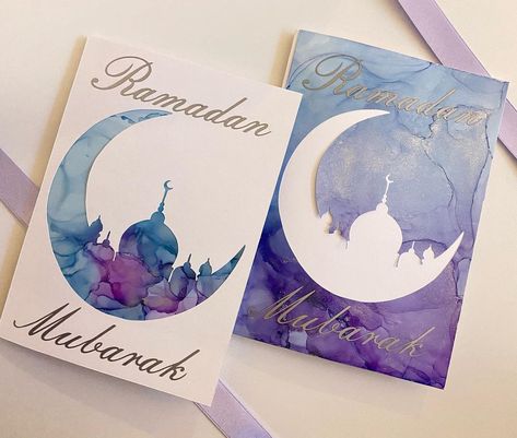 Ramadan Mubarak Cards, Ramadan Card, Eid Greeting Cards, Ramadan Cards, Eid Cards, Eid Greetings, Journal Books, Islamic Caligraphy Art, Hand Painted Card