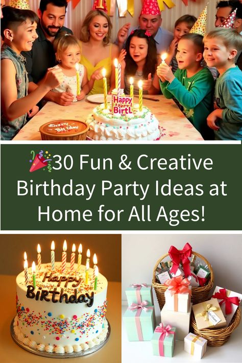 Planning a birthday party at home? Check out these 30 creative ideas for all ages! 🎈🎁 Whether you're going for casual fun or something extra special, there's an idea here for everyone. #birthday #homeparty #celebration Birthday Party Decoration Ideas At Home, Stay At Home Birthday Ideas, 30 Birthday Party Ideas, At Home Birthday Ideas, Birthday Party Ideas At Home, December Birthday Parties, 30 Birthday Party, Birthday At Home, At Home Birthday