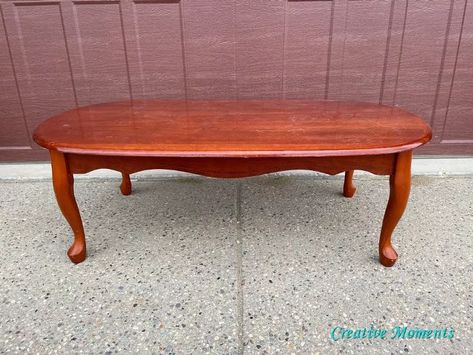 From Garish Red to Farmhouse Fresh Coffee Table | Hometalk French Provincial Coffee Table, Red Coffee Table, Cherry Wood Coffee Table, Wood Coffe Table, Coffee Table Refinish, Coffee Table Redo, Diy Furniture Repair, Queen Anne Furniture, Cherry Coffee Table