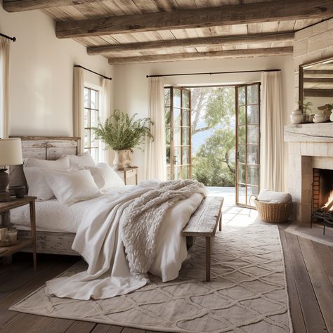 30 Cozy Neutral Bedrooms ideas you will love to copy Modern Rustic Primary Bedroom, Master Canopy Bedroom Ideas, European Farmhouse Bedroom Bedding & Blankets, Master Rustic Bedroom Ideas, Master Cabin Bedroom, European Bedroom, Neutral Bedroom Decor, Luxe Bedroom, Neutral Bedrooms