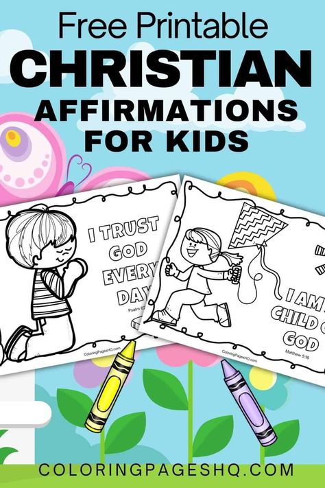 Free Christian affirmations for kids coloring sheets are perfect for sharing faith, staying positive, Sunday school classes and more Preschool Affirmations Printable Free, Bible Stories For Kids Sunday School, Free Colouring Printables For Kids, Bible Kids Crafts, Bible Coloring Pages For Kids Printables, Christian Affirmations For Kids, Free Sunday School Printables, Christian Kids Activities, Sunday School Worksheets