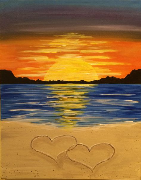 Easy Landscape Paintings, Abstract Wall Art Painting, Wine And Canvas, Sunrise Painting, Easy Canvas Painting, Simple Acrylic Paintings, Paint And Sip, Night Painting, Sunset Painting