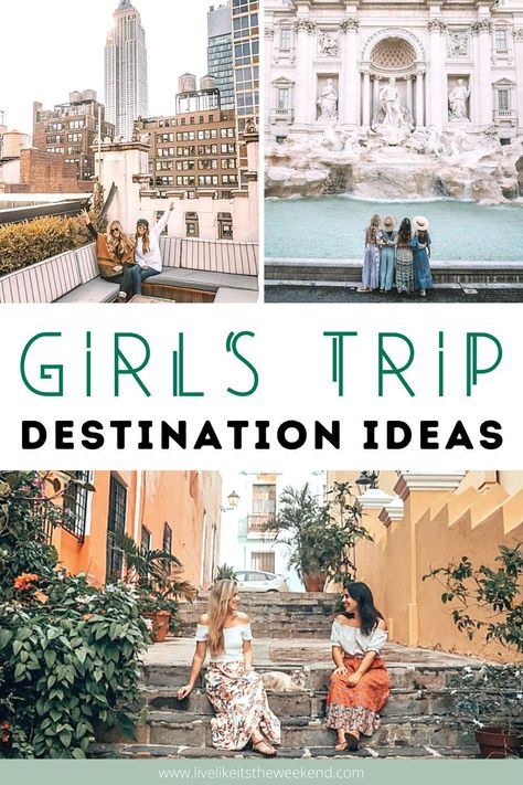 Girls Weekend Quotes, Best Girls Trip Destinations, Girls Trip Ideas, Weekend Getaway Ideas, Girls Trip Destinations, Girlfriend Trips, Weekend Routine, Bachelorette Party Destinations, Girls Weekend Getaway