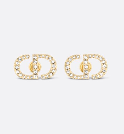 Petit CD Stud Earrings Gold-Finish Metal and White Crystals | DIOR TH Dior Earrings, Mini Studs, Christian Dior Couture, Dior Jewelry, White Crystals, Dior Couture, The Ear, Iconic Design, Silver Cufflinks