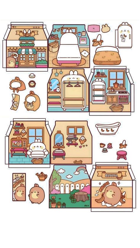 Kawaii Cat Paper Doll, House Doll Paper, Quite Book Printable Doll, Paper Doll House Printable Templates Book, Paper Doll House Printable Free, Molang Paper Doll, Doll Paper House, Paper Dolls Printable Templates Cut Outs, Ddunddun Toy Printables