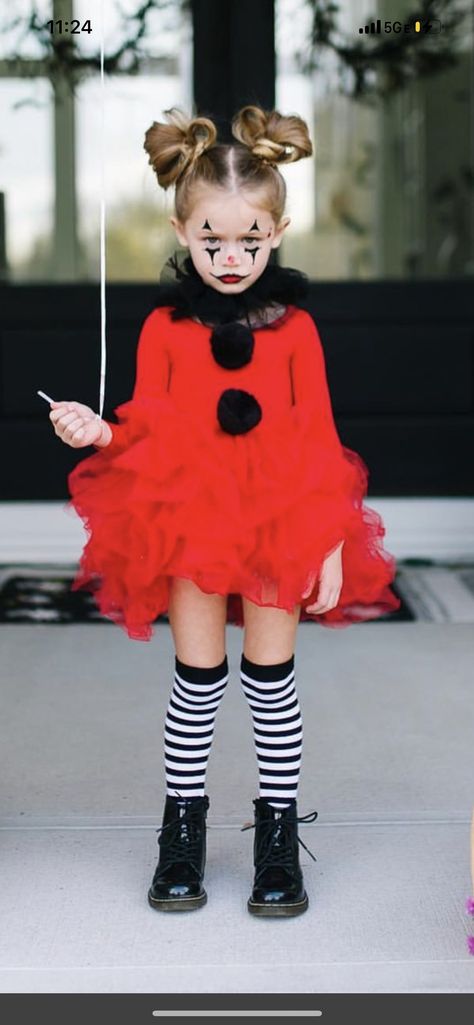 Halloween Costume For Kids Girl, Halloween Makeup For Girls Kids, Kid Clown Makeup Girl, Costume Halloween Bambini, Scary Kid Costumes, Toddler Clown Costume Girl, Kids Halloween Makeup Girls Cute, Cute Toddler Girl Halloween Costume, Scary Girls Halloween Costumes