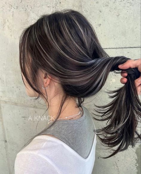 Skunk Hair, Black Hair Balayage, Korean Hair Color, Hair Color Underneath, Brown Hair Inspo, Hair Color Streaks, Black Hair With Highlights, Hair Streaks, Dark Hair With Highlights