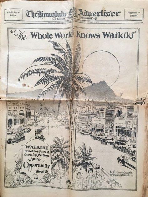 1960s Hawaii, Newspaper Ideas, Old Hawaii, Waikiki Hawaii, Yearbook Themes, College Aesthetic, Diamond Head, Music Genre, Vintage Hawaii