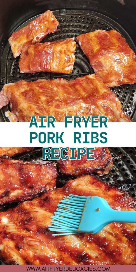 Succulent pork ribs with meat falling off the bone, highlighting the effortless cooking method using an air fryer. Air Fryer Ribs Pork, Pork Riblets Recipe Air Fryer, Air Fryer Pork Ribs Bone In, Air Fryer Ribs Recipe, Pork Ribs In Air Fryer, Ribs In Air Fryer, Pork Riblets Recipe, Air Fryer Ribs, Sweet And Sour Spareribs