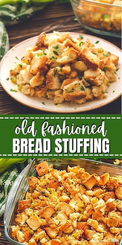 Stuffing Made With Bread, Stuffing For Ham Dinner, Easy Bread Stuffing Recipes, Turkey Stuffing Recipe, Butter Stuffing, Bread Stuffing Recipes, Old Fashioned Bread Stuffing, Bread For Stuffing Homemade, Potato Stuffing