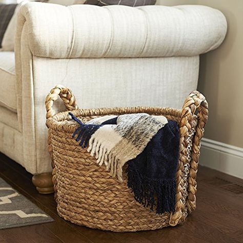 AmazonSmile: Household Essentials Large Wicker Floor Storage Basket with Braided Handle, Light Brown: Home & Kitchen Floor Basket, Braided Basket, Stuffed Bears, Floor Baskets, Blanket Basket, Playroom Organization, Wicker Baskets Storage, Blanket Storage, Large Baskets