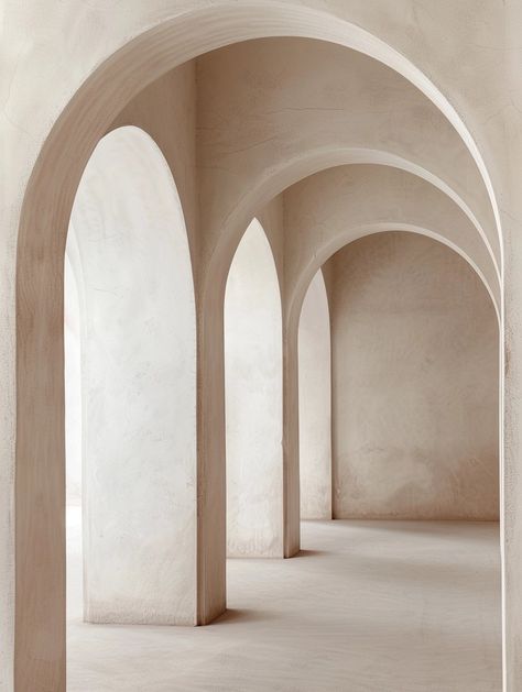 beige neutral architectural arches --ar 3:4 Minimalist Architecture Photography, Clean Light Aesthetic, White Buildings Aesthetic, Beige Aesthetic Images, Roman Architecture Aesthetic, Instagram Background Aesthetic, Neutral Background Aesthetic, Arch Graphic Design, Empty Room Aesthetic