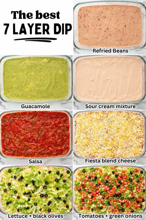 Layered Dip Recipes Easy, 7 Layered Dip, 7 Layer Dip Easy, Easy 7 Layer Dip, Seven Layer Dip Recipe, Layered Nacho Dip, Layered Bean Dip Recipe, Layer Dip Recipe, 7 Layer Dip Recipe