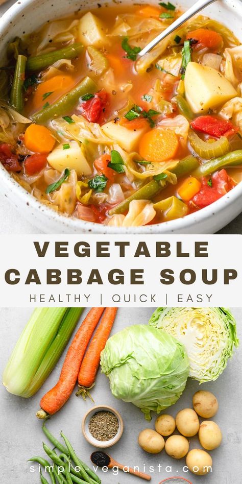 Cabbage Healthy Recipes Clean Eating, Veggie Cabbage Recipes, Cabbage Vegetable Soup Crockpot, Whole 30 Cabbage Soup, Cleansing Cabbage Soup, Vegetable Soup Vegan Healthy, Vegetarian Cabbage Soup Recipe, Whole 30 Veggie Soup, Cabbage And Cauliflower Soup