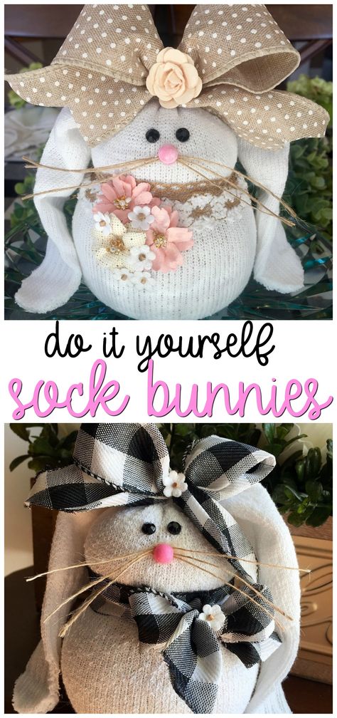 How to Make Sock Bunnies- cutest easter craft for kids and adults to make! Easter bunny art project/craft DIY project. Sock Bunnies, Easter Bunny Art, Bunny Art Projects, Easter Craft For Kids, How To Make Socks, Diy Project Ideas, Sock Bunny, Easter Crafts For Toddlers, Easter Crafts For Adults