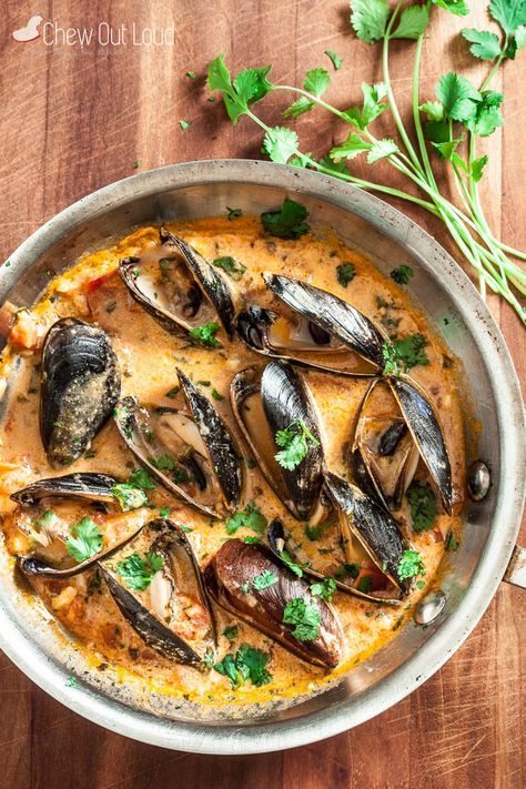 Thai Curry Mussels, Curry Mussels Recipe, Curry Mussels, Raw Seafood, Red Thai Curry, Summer Seafood Recipes, Red Thai, Mussels Recipe, Shellfish Recipes