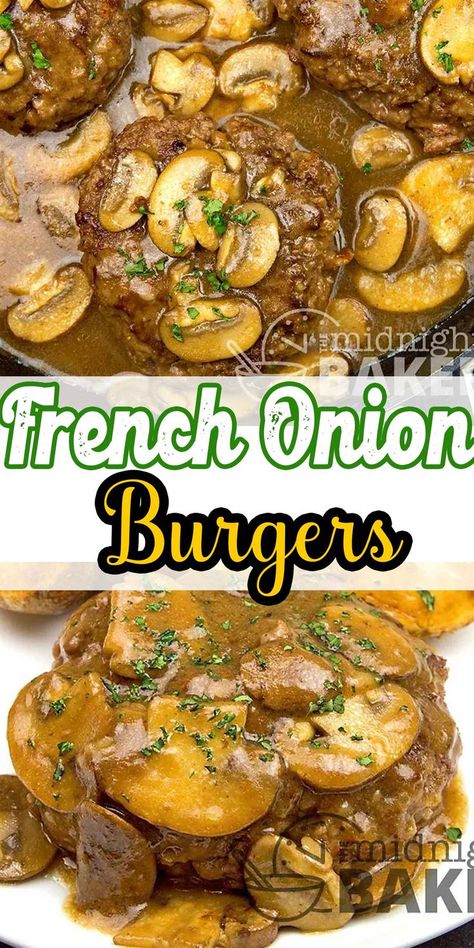 Burgerless french onion burgers are a hearty and easy family dinner recipe. This is a quick one skillet beef dinner recipe for the whole family