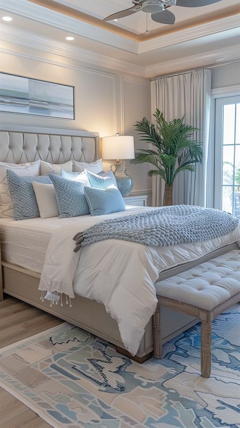 Modern Coastal Beds, Coastal Bloxburg, Coastal Bedroom Decor, Costal Bedroom, Minimalistic Decor, Bedroom Vibes, Coastal Bedroom Decorating, Coastal Room, Luxury Room