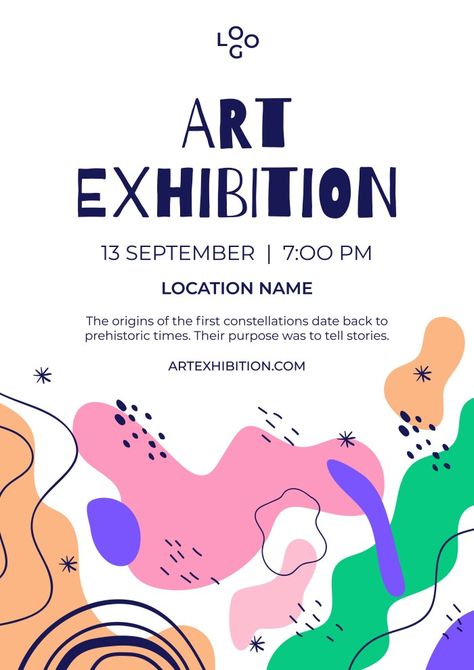 Abstract Waves Art Exhibition Poster Design Exhibition Poster, Poster Design Kids, Waves Art, Design Exhibition, Art Invitation, Art Exhibition Posters, Museum Poster, Presentation Design Template, Learning Graphic Design