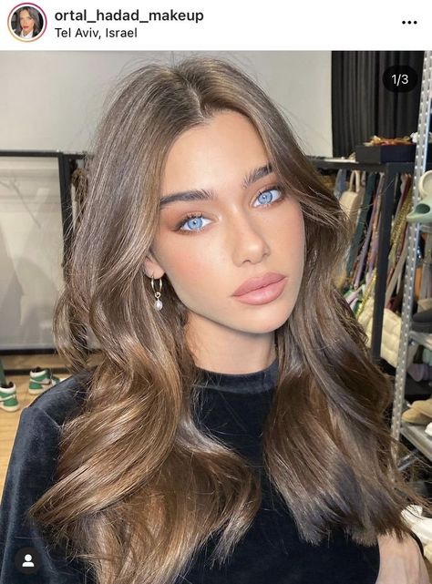 Suede Light Brown Hair, Brown Balayage For Fair Skin, Honey Brown Hair Blue Eyes, Golden Brown Hair Blue Eyes, Chestnut Brown Hair Blue Eyes, Brown Hair Inspo Color For Pale Skin, Light Brown Glaze Hair, Warm Brown Hair Blue Eyes, Brunette Hair Pale Skin Blue Eyes