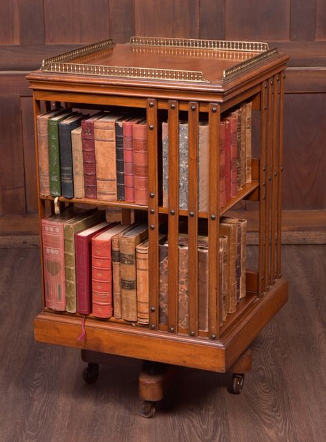 Edwardian Room, Edwardian Library, Edwardian Decor, Edwardian Furniture, Literary Decor, Antique Bookshelf, Revolving Bookcase, Antique Library, Antique Bookcase