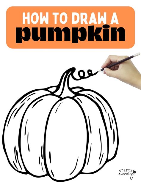 How to Draw a Pumpkin (Easy Step by Step) How To Draw A Pumpkin, Draw A Pumpkin Easy, Fall Line Art, Tiger Drawing Tutorial, Drawing Pumpkins, Easy Tiger Drawing, Artistic Lettering, Library Diy, Pumpkin Drawing Ideas